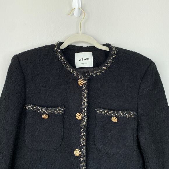 WE ARE K-Fashion Korean Tweed Blazer Black Size Small Gold Business Workwear - Picture 3 of 8